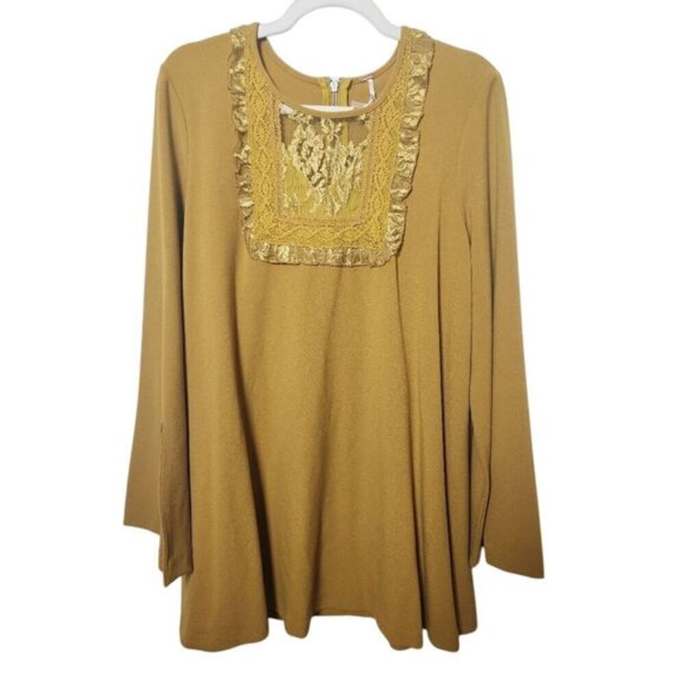 Free People Gold Mini Dress Split Cuffs Lace Ruffle Sm Boho 60s 70s  Academia